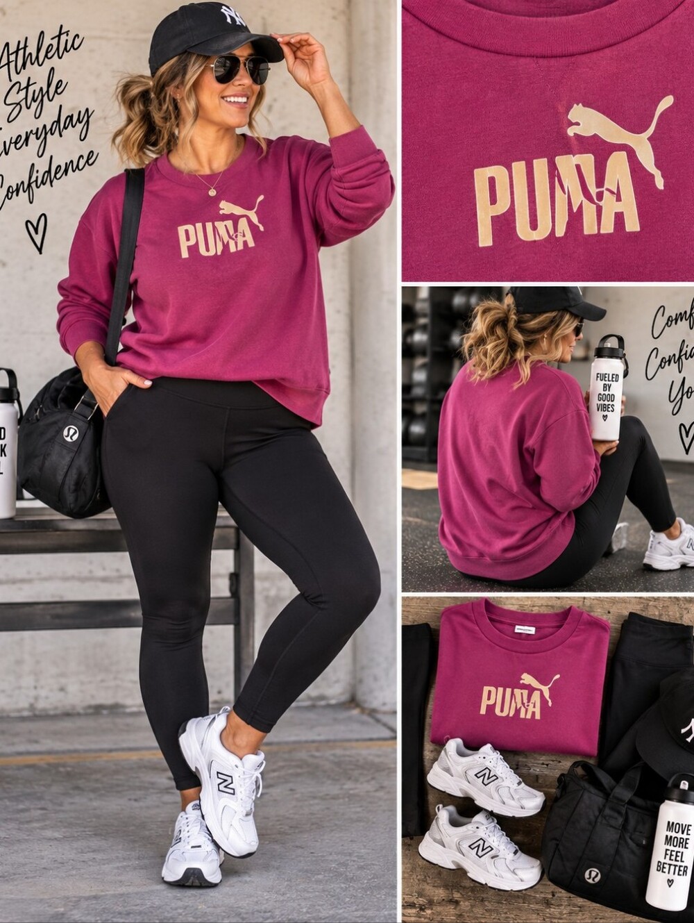 PUMA 2X Magenta Pink Metallic Gold Logo Crewneck Sweatshirt Plus Size